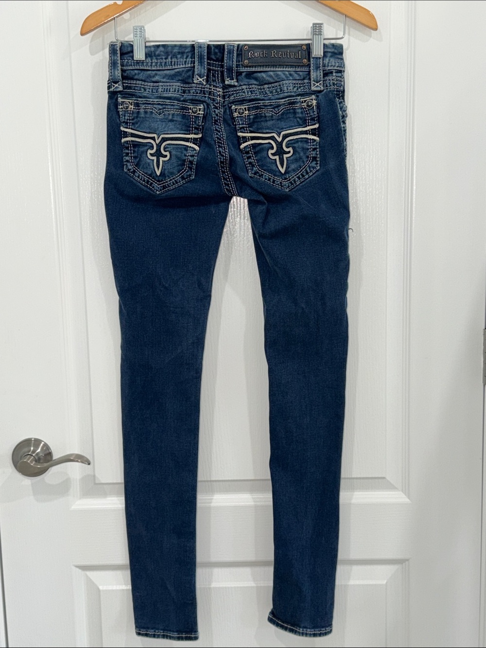 Rock Revival Deep Indigo Pearl  Slim Skinny Jeans size 25” low rise